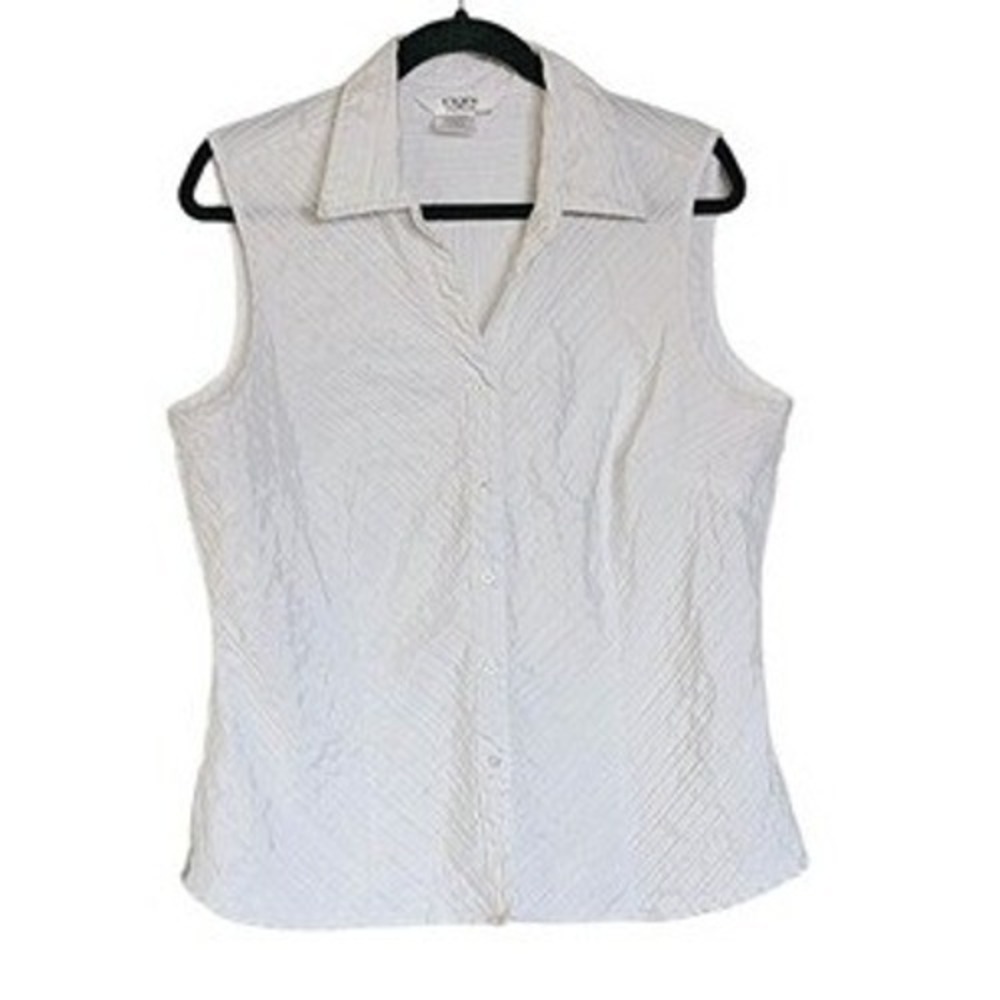 Fred David Sleeveless Button Down blouse size XL‎ Pleated White